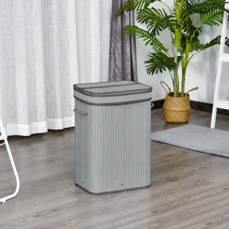 70L Natural Wood Laundry Basket A Compartment w/Flip Lid Removable Lining Handles Board Base Foldable Durable Water-Resistant Di