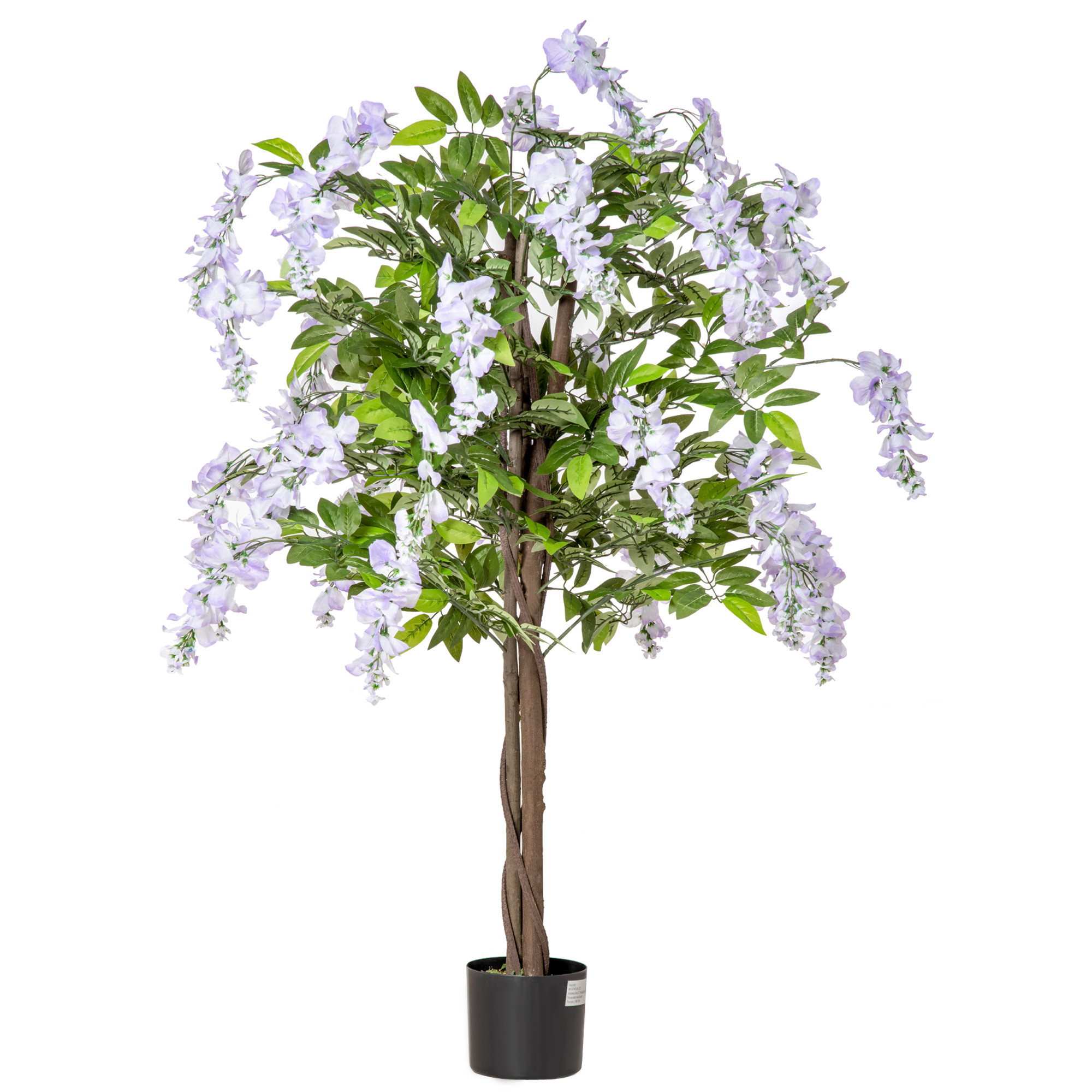 Artificial Realistic Wisteria Flower Tree Faux Decorative Plant in Nursery Pot for Indoor Outdoor D&eacute;cor, 110cm