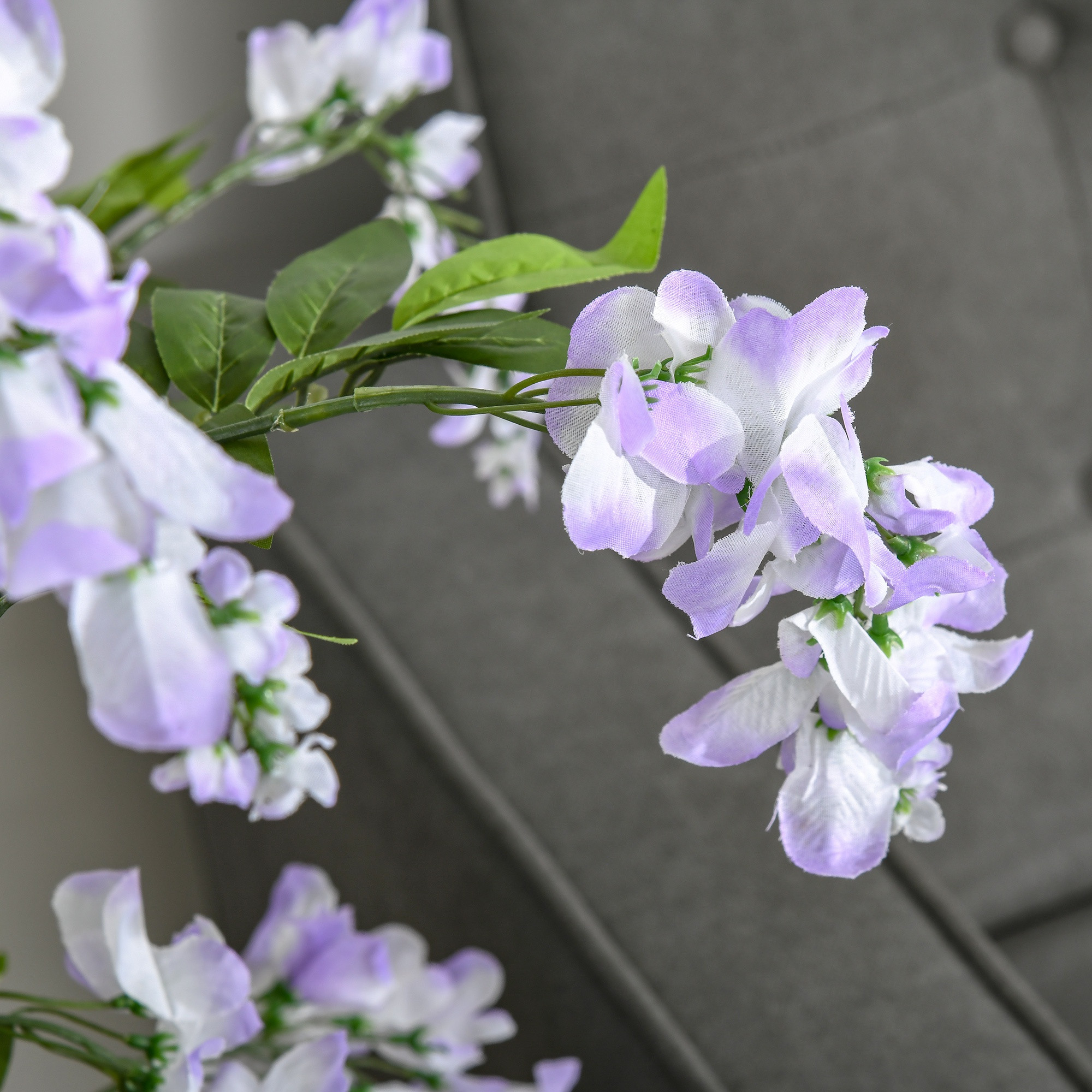 Artificial Realistic Wisteria Flower Tree Faux Decorative Plant in Nursery Pot for Indoor Outdoor D&eacute;cor, 110cm