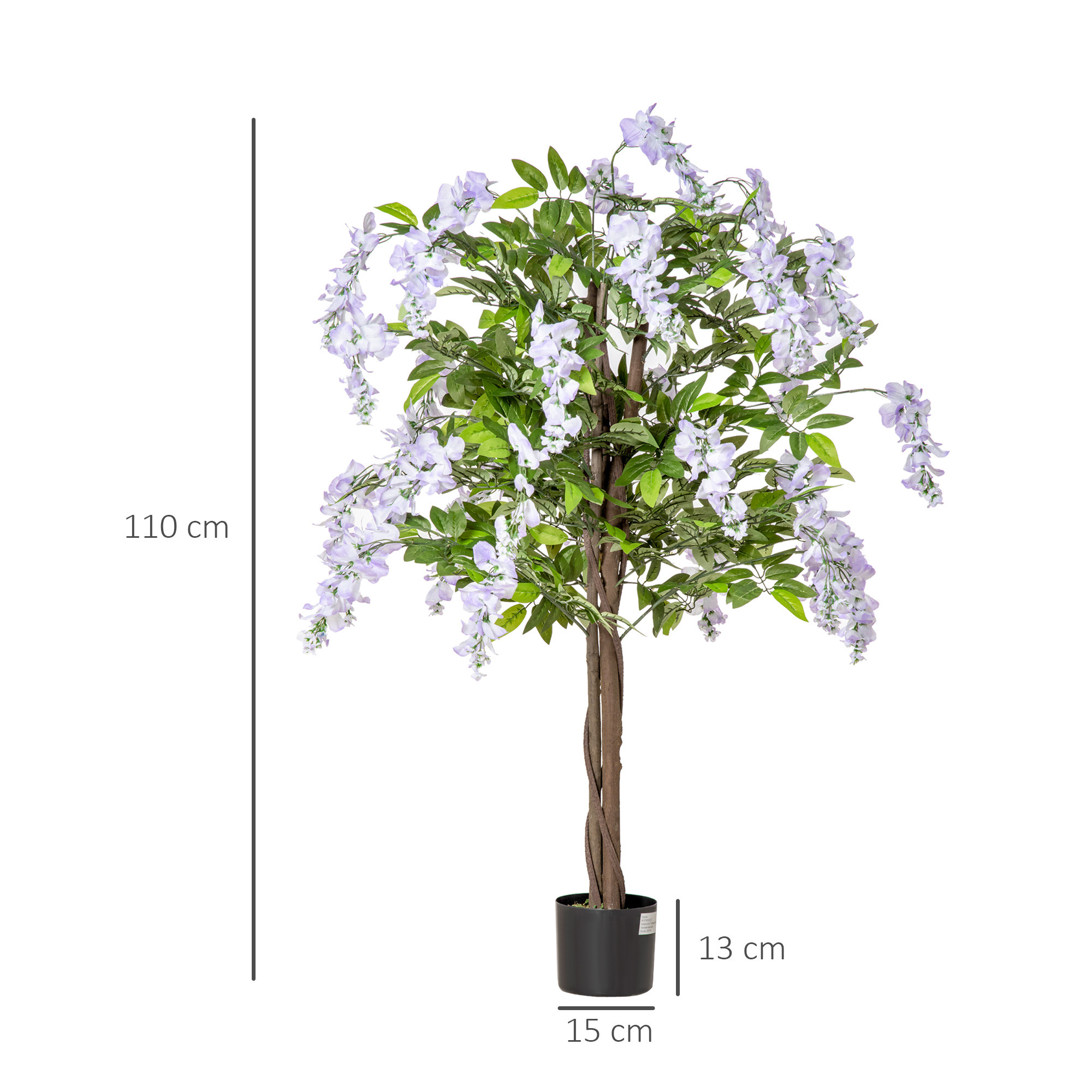 Artificial Realistic Wisteria Flower Tree Faux Decorative Plant in Nursery Pot for Indoor Outdoor D&eacute;cor, 110cm