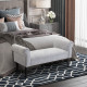 Bed End Bench, Window Seat, Linen Chaise Lounge Sofa with Arm and Wooden Legs for Bedroom, Living Room, Grey
