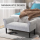 Bed End Bench, Window Seat, Linen Chaise Lounge Sofa with Arm and Wooden Legs for Bedroom, Living Room, Grey