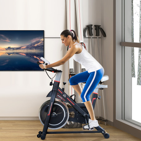 Exercise Bike, Indoor Cycling, with LCD Display, Heart Rate, Sensor - Black