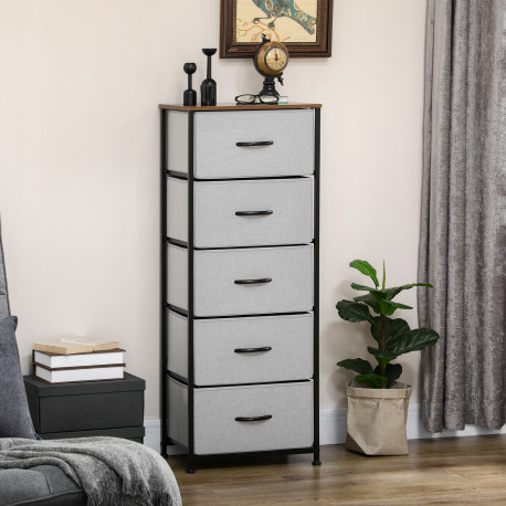Fabric Chest of Drawers, Storage Drawers, Industrial Bedroom Dresser with 5 Fabric Drawers, Steel Frame and Wooden Top for Nurse