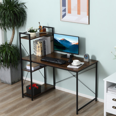 Reversible Computer Desk with Storage Shelves on Left or Right, Industrial Reversible Writing Desk for Home Office, Study, Easy 