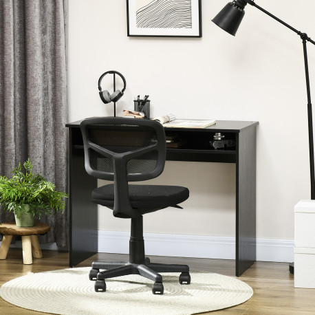 Modern Computer Desk, Home Office Table, Small Writing Desk with Storage Shelf, 90 x 50cm, Black Wood Grain