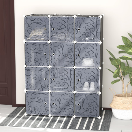 Portable Wardrobe for Bedroom, 12 Cube Closet with 2 Hanging Rails, Modular Storage Cabinet, Plastic Armoire for Space Saving, W