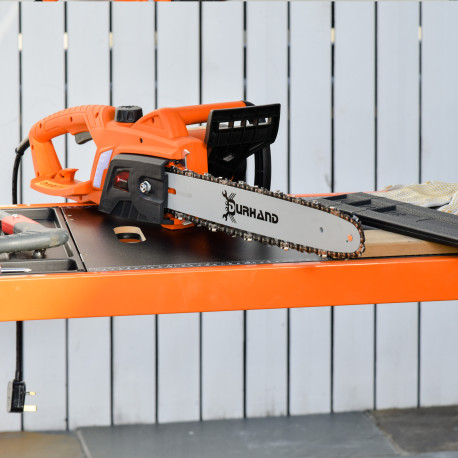 DURHAND Aluminium Electric Chainsaw with Double Brake Protection and Blade Cover, 2000 W, 40 cm, for Wood, Trees and Branches, O