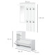 2PC Shoes Storage Chest Cloths Rack Unit w/Mirror Multiple Shelves Large Storage Capacity Shoes Cabinet 6 Hooks Cloth Rack White