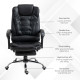 Executive Office Chair, PU Leather Home Office Chair with Swivel Wheels, Reclining Backrest, Retractable Footrest, Black