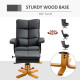 Recliner Armchair, Swivel Reclining Chair With Ottoman, Swivel Faux Leather Chair with Wooden Base and Storage Footstool for Liv