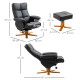 Recliner Armchair, Swivel Reclining Chair With Ottoman, Swivel Faux Leather Chair with Wooden Base and Storage Footstool for Liv