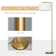 Floor Lamp, Modern Standing Light with Linen Lampshade, Round Base for Living Room, Bedroom, Dining Room, 153cm, Gold and White