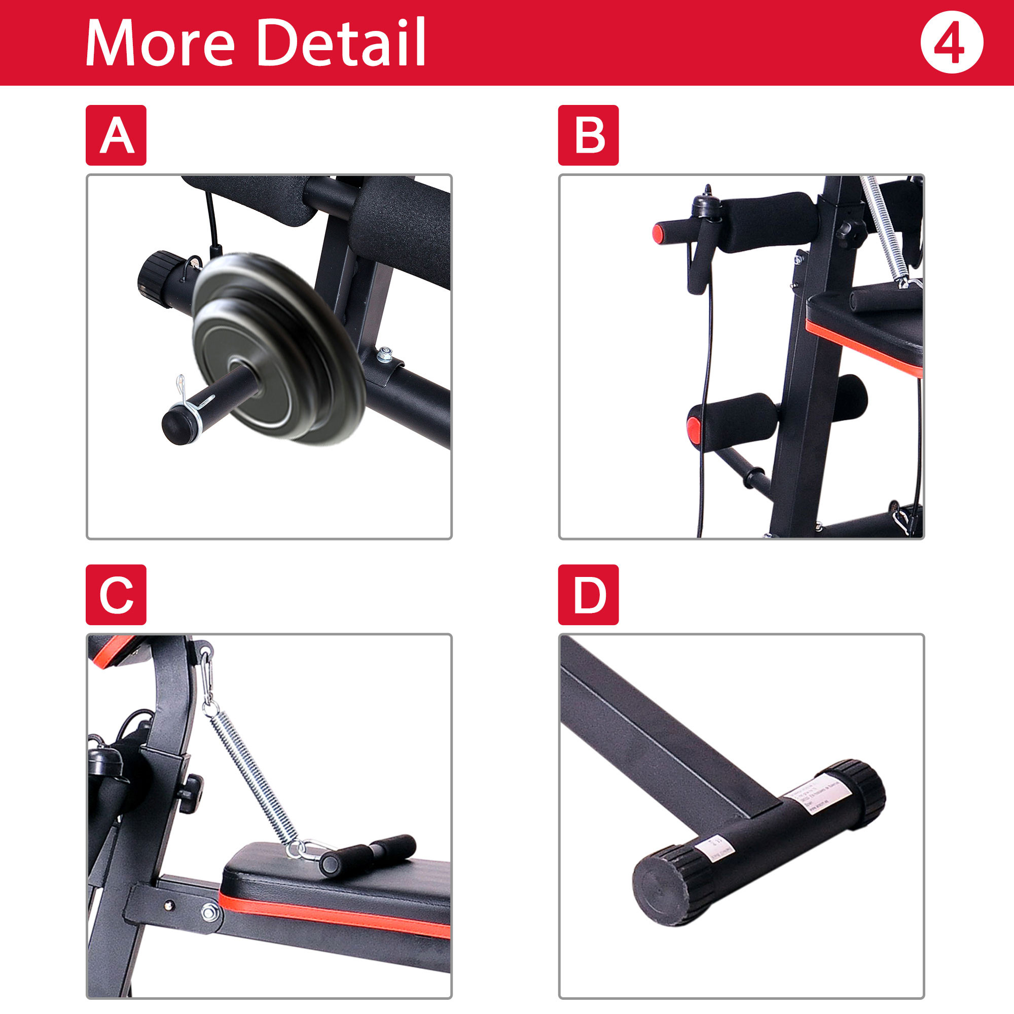 Foldable Weight Bench, Adjustable Strength Training Sit Up Ab Bench, Incline/Decline, Red