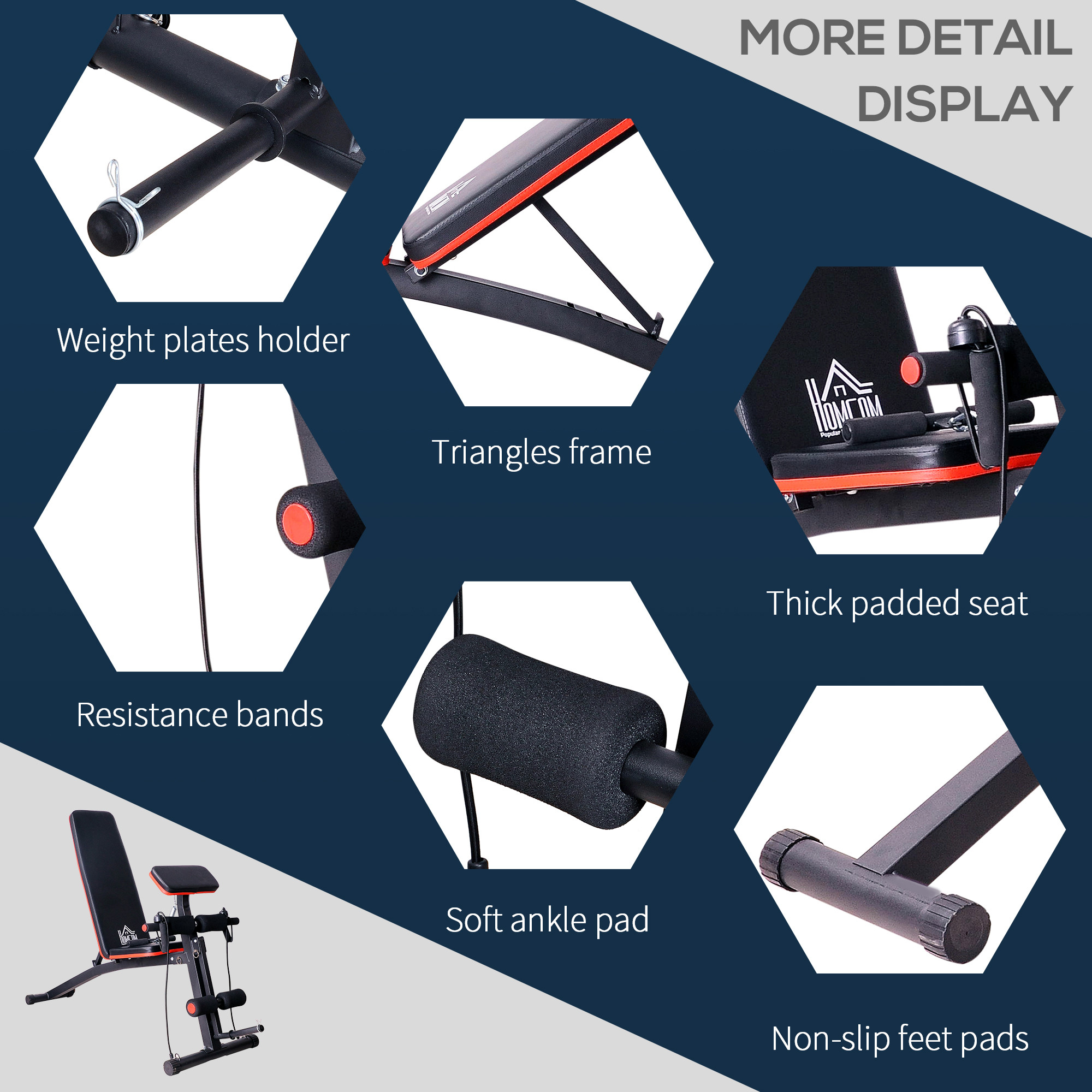 Foldable Weight Bench, Adjustable Strength Training Sit Up Ab Bench, Incline/Decline, Red