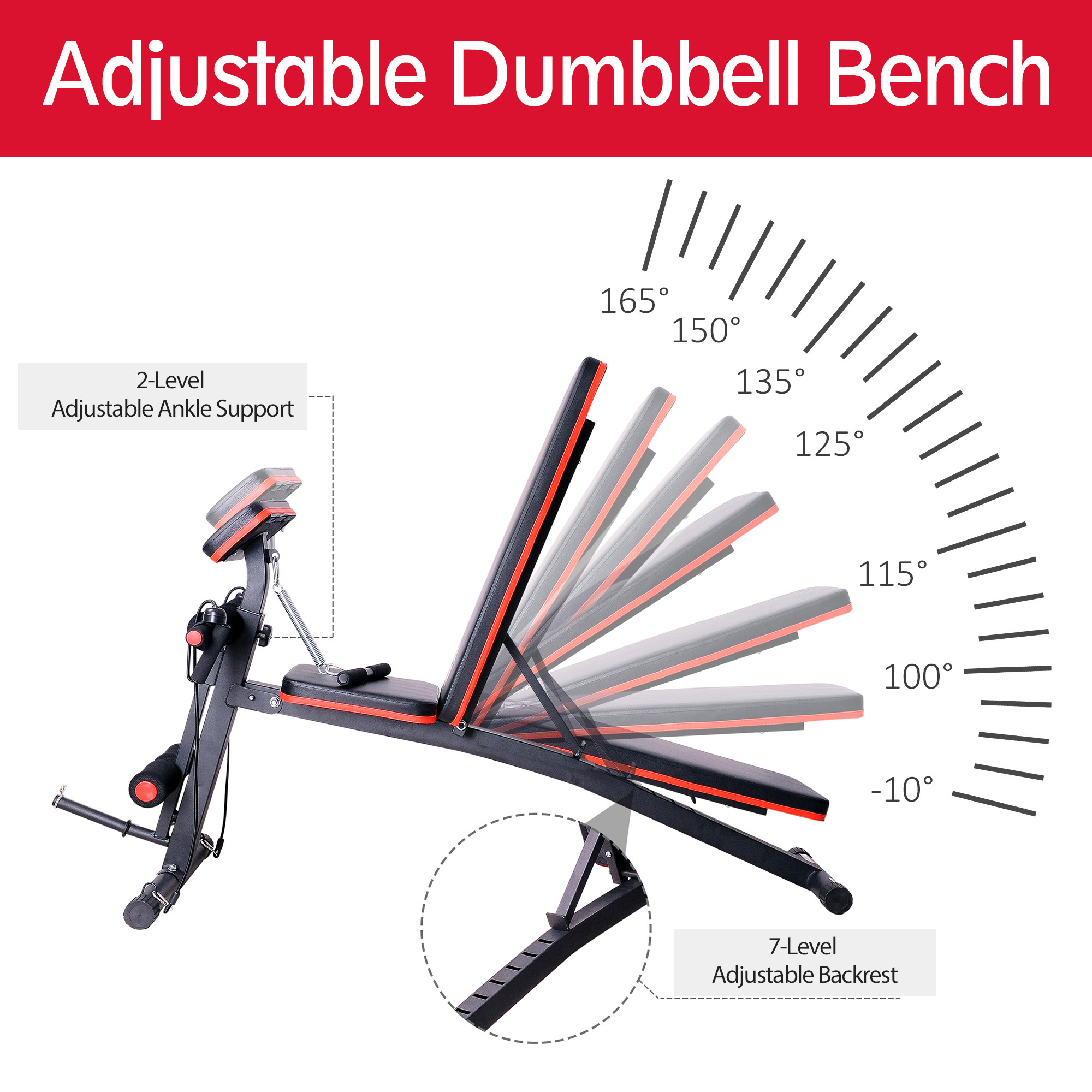 Foldable Weight Bench, Adjustable Strength Training Sit Up Ab Bench, Incline/Decline, Red