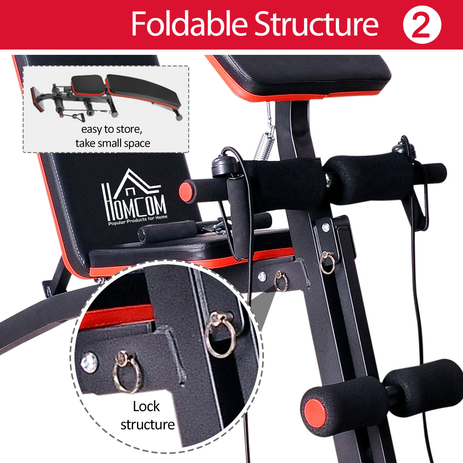 Foldable Weight Bench, Adjustable Strength Training Sit Up Ab Bench, Incline/Decline, Red
