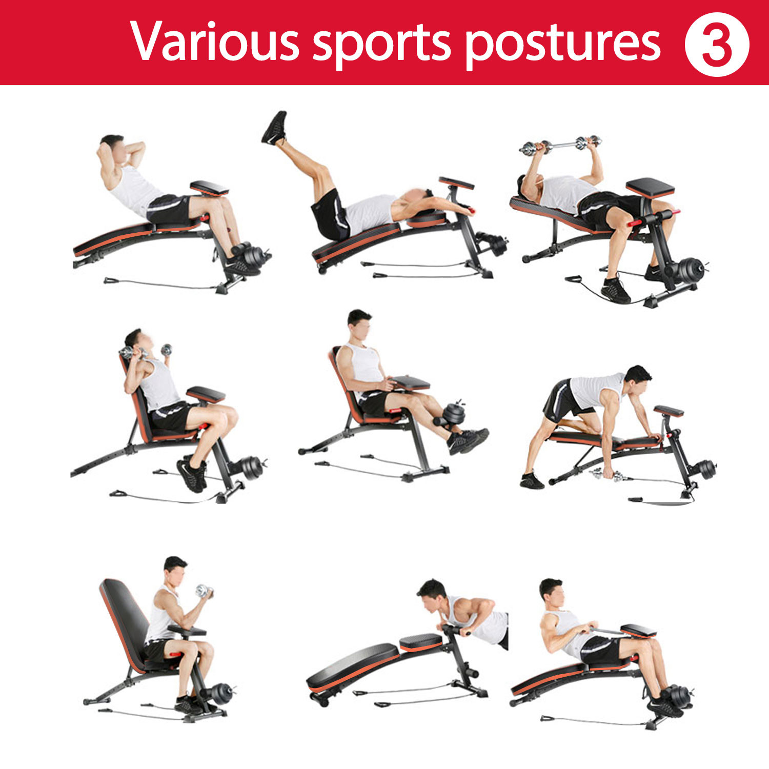 Foldable Weight Bench, Adjustable Strength Training Sit Up Ab Bench, Incline/Decline, Red