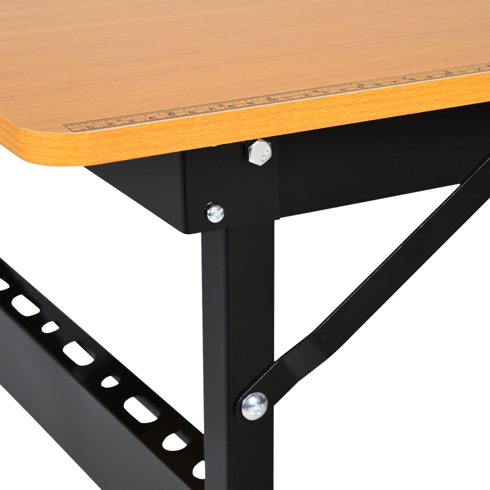 100 cm Foldable Garage Work Bench, Craft Table MDF Workstation, Heavy-duty Steel Frame with Ruler, Protractor