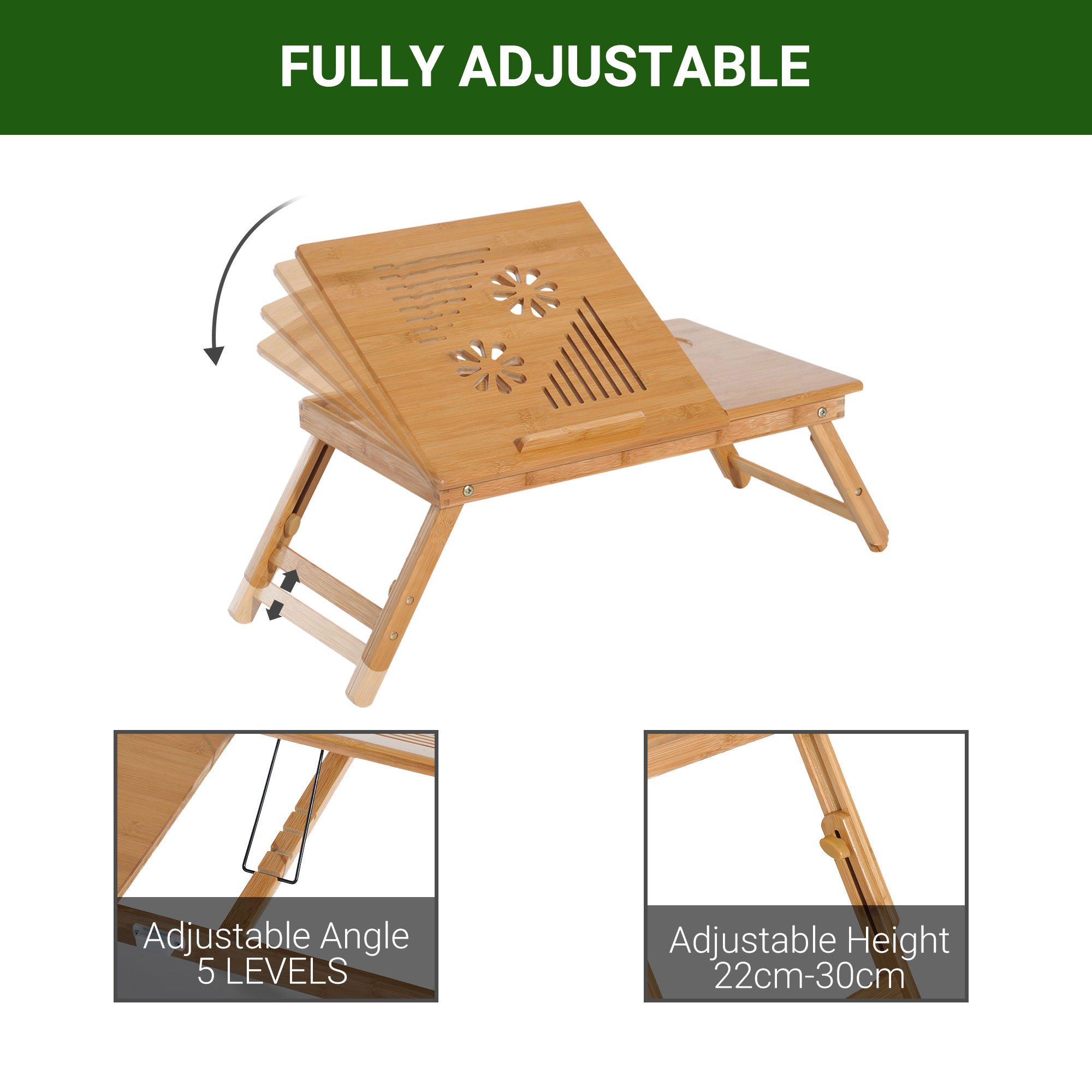 Portable Laptop Desk Notebook Tray PC Bed Table with Drawer Adjustable &amp; Foldable (55L x 35W x 22-30H (cm))