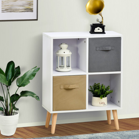 Freestanding 4 Cube Unit Cabinet Unit w/ 3 Fabric Drawers Handles Home Office Storage Shelves