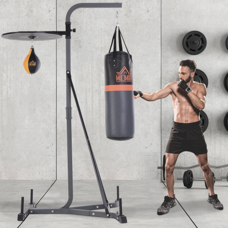 Freestanding Boxing Punch Bag & Speed Ball Station Hanging Frame Training Exercise Platform Home Gym Heavy Duty, Grey