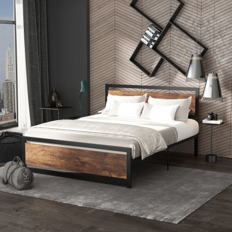 King Size Metal Bed Frame with Headboard & Footboard, Strong Slat Support Full Bed Frame w/ Underbed Storage Space, Bedroom Furn