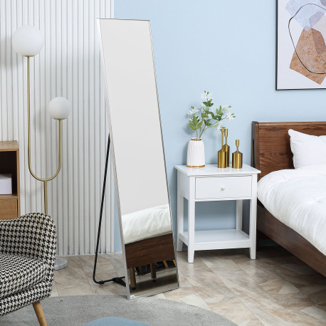 Full Length Mirror Wall-Mounted, 160 x 40 cm Freestanding Rectangle Dressing Mirror for Bedroom, Living Room, Silver Frame