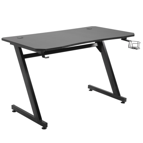 Gaming Desk 120 x 65 cm Steel Frame with Cup Holder, Headphone Hook, Adjustable Feet and Cable Organiser, Home Office Computer T