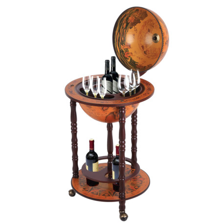 Globe Shaped Retro Style Mini Bar Drink Cabinet Movable Wine Alcohol Beverage Storage Trolley Glass Bottle Holder with Wheels 36