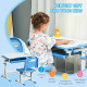 Kids Desk and Chair Set, Height Adjustable Student Writing Desk, Children School Study Table with Tiltable Desktop, Drawer, Pen 