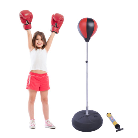 Training Boxing Punch Ball Set 125-145H x Φ43cm with Gloves Air Pump, 4-Position Adjustable Height Freestanding Boxing Speed Bal