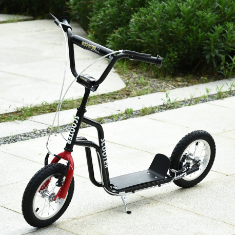 Stunt Scooter, Kids Scooter, 12'' Rubber Tyre Kick Scooter with Adjustable Handlebar, Dual Brakes, Black