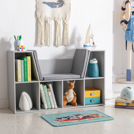 Kids Bookcase Shelf Storage Cabinet Unit, Living Room Sideboard w/ Six Compartments for Toys, Books - Grey