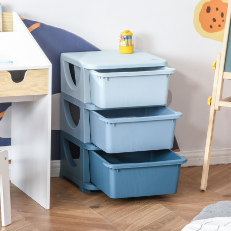 Kids Storage Units with 3 Drawers 3 Tier Chest Vertical Dresser Tower Toy Organizer for Nursery Playroom Kindergarten Blue