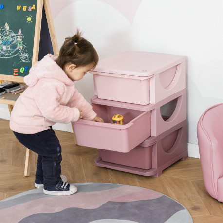 Kids Storage Units with 3 Drawers 3 Tier Chest Vertical Dresser Tower Toy Organizer for Nursery Playroom Kindergarten Pink