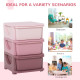 Kids Storage Units with 3 Drawers 3 Tier Chest Vertical Dresser Tower Toy Organizer for Nursery Playroom Kindergarten Pink