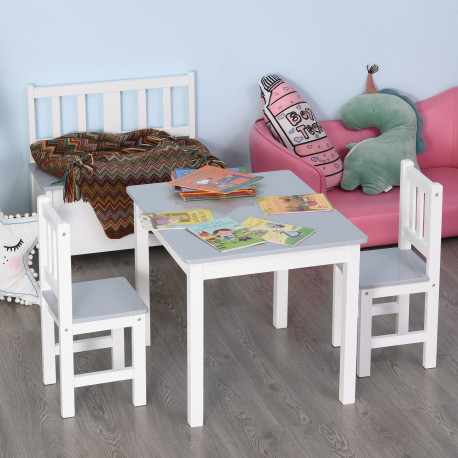 Kids Table and Chair Set 3 Pieces Toddler Preschoolers Desk with 2 Chairs for Indoor Study Rest Snack Time Grey
