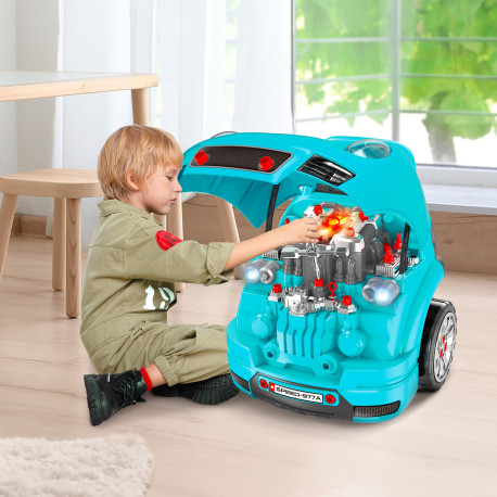 Kids Truck Engine Toy Set, with Horn, Light, Car Key, for Ages 3-5 Years - Teal