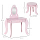 Kids Vanity Table &amp; Stool Girls Dressing Set Make Up Desk Chair Dresser Play Set with Mirror Pink