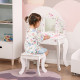 Kids Vanity Table &amp; Stool Girls Dressing Set Make Up Desk Chair Dresser Play Set with Rotatable Mirrors Drawer Star &amp; Heart Patt