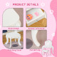 Kids Vanity Table &amp; Stool Girls Dressing Set Make Up Desk Chair Dresser Play Set with Rotatable Mirrors Drawer Star &amp; Heart Patt