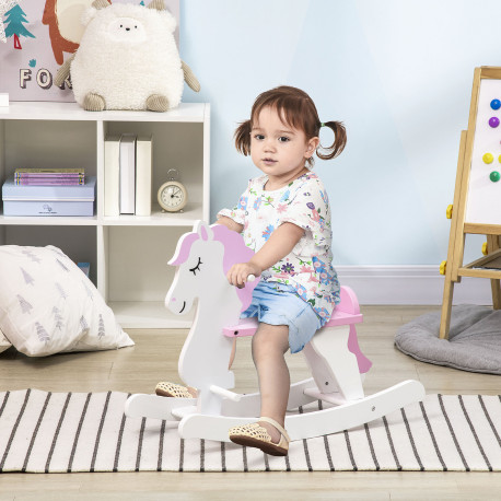 Kids Rocking Horse, with Handlebar, Foot Pedal - Pink