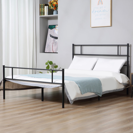 King Metal Bed Frame Solid Bedstead Base with Headboard and Footboard, Metal Slat Support and Underbed Storage Space, Bedroom Fu