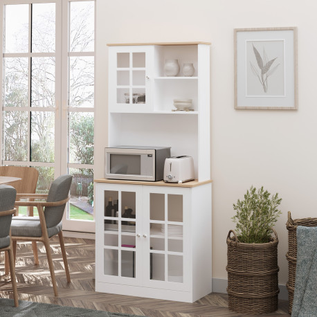 Freestanding Kitchen Cupboard, Storage Cabinet with Doors and Adjustable Shelves, Counter Top, Grid Glass Doors, 80L x 37W x 183
