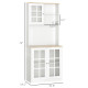 Freestanding Kitchen Cupboard, Storage Cabinet with Doors and Adjustable Shelves, Counter Top, Grid Glass Doors, 80L x 37W x 183