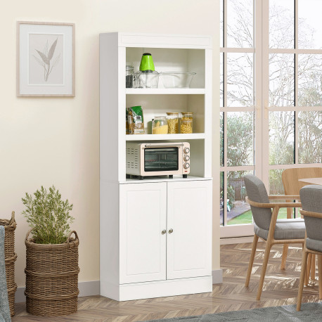 Kitchen Cupboard with 6-tier Shelving, Freestanding Storage Cabinet, Pantry Cupboard with 3 Open Compartments and Double-door Ca