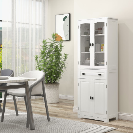 Kitchen Cupboard, Freestanding Storage Cabinet with 2 Adjustable Shelves, Drawer and Glass Door for Living Room, Dining Room, 16