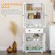 Kitchen Cupboard, Freestanding Storage Cabinet with 2 Adjustable Shelves, Drawer and Glass Door for Living Room, Dining Room, 16
