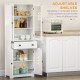 Kitchen Cupboard, Freestanding Storage Cabinet with 2 Adjustable Shelves, Drawer and Glass Door for Living Room, Dining Room, 16